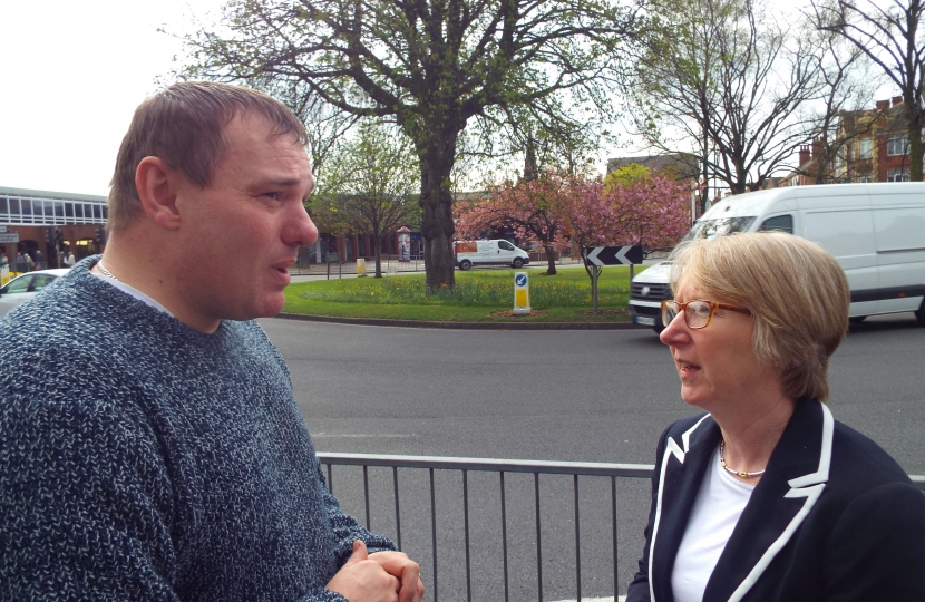 Maggie Throup with Cllr Walton discussing road safety issues in Long Eaton